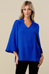 "Tara" 3/4 Ruffled Neckline Blouse - The Katie Grace Boutique
