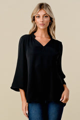 "Tara" 3/4 Ruffled Neckline Blouse - The Katie Grace Boutique