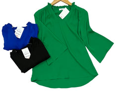 "Tara" 3/4 Ruffled Neckline Blouse - The Katie Grace Boutique