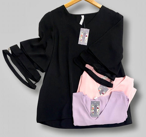 "Lily" Blouse With Mesh Sleeve Detail - The Katie Grace Boutique